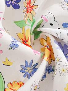 SHEIN Baby Girl Infant Toddler 0-3 Years Old Casual Elegant Vacation Cute Animal & Plant Print Flare Sleeve Loose A-Line Dress, Suitable For Party, Daily Wear Or Vacation - Multicolor - View 6