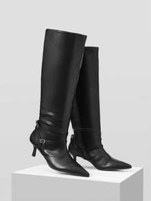 MOTF 2024新款尖头直筒高跟及膝靴 - 黑色 - 查看 9