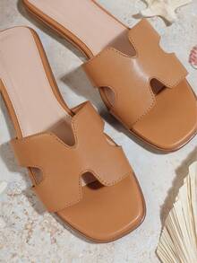 SHUZIA 经久不衰的畅销款女士奢华灵感镂空露趾经典PU金色拖鞋