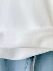 SHEIN Maglietta a collo alto a maniche lunghe con fodera termica, tinta unita, adatta a ragazze pre-adolescenti, versatile per uso casual, Ognissanti, Natale, Capodanno, casa o scuola - Bianco - Visualizzare 4