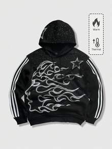 ROMWE MEN Unisex Casual Striped Hoodie Sweatshirt, Suitable For Spring, Autumn And Winter - Black - View 3