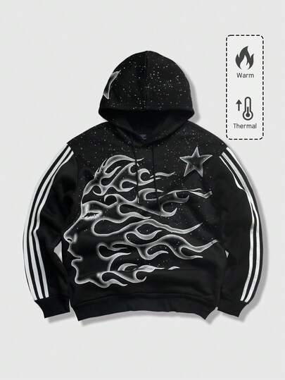 Felpa con cappuccio a righe casual unisex, adatta per primavera, autunno e inverno