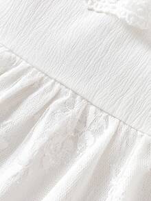 SHEIN 新生女婴蕾丝领无袖轻薄网纱连衣裙，适合百日庆典、全家福、婚礼等场合，春夏皆宜。 - 白色 - 查看 5