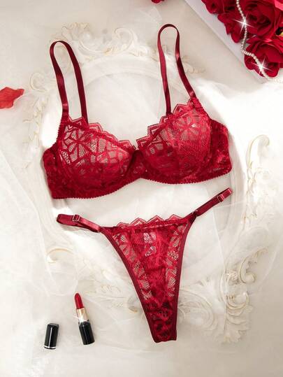 Women Com Tafel Kanten Padded Lingerie BH Slipje Set view 6