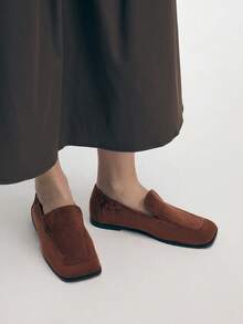Mnmlis 女士休闲百搭通勤简约平底乐福鞋 - 咖啡棕 - 查看 5