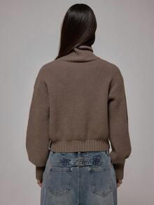 MUSERA Kurze gerippte Strick-Oversized-Kragen-Detail Cardigan Top Herbst Winter Streetwear Cool Girl Y2K Alltag Lässig Sepia