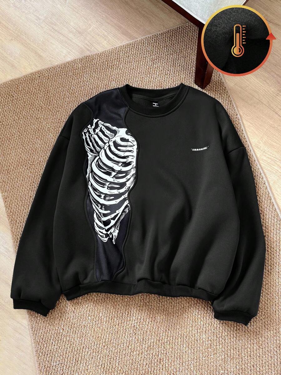 SWAVVY Sweatshirt Lengan Panjang Rajut Kasual Longgar Pria dengan Motif Patchwork - Hitam - View 1