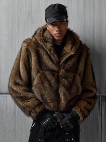 NEON BLANC 男士连帽仿毛皮口袋休闲通勤夹克 - 駝色 - 查看 3