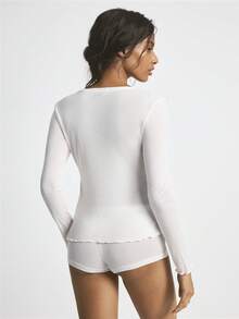 Ocili Comfortable, Simple, Casual Soft Tencel Wool Women Lounge Tops, Winter - White - View 2