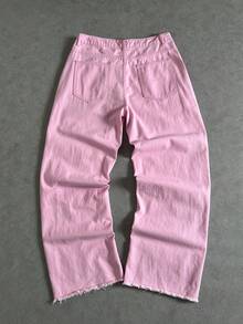 Manfinity ZONE917 男式宽松破洞口袋阔腿休闲牛仔裤 - 粉色 - 查看 4