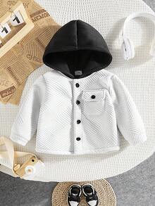 Baby Boy Toddler Contrast Color Fluffy Hooded Jacket,Late Fall Winter White Modest Date Outerwear,Infant Zip Long Sleeve Casual Clothes 0-3 Years - White - View 10
