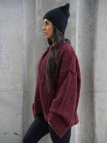 SAYEHFBABY Cardigan tricotat supradimensionat, cu umeri căzuți, cu nasturi, toamnă, drăguț, ținută stradală, festival, stil rustic, vintage, toamnă, Crăciun, serviciu, birou, seară, petrecere, elegant - Burgundia - Vizualizare 5