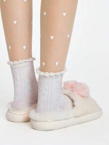 ROMWE Kawaii 2025 女士舒适可爱露趾 3D 心形毛绒厚底室内拖鞋，休闲卧室拖鞋 - 彩色 - 查看 7