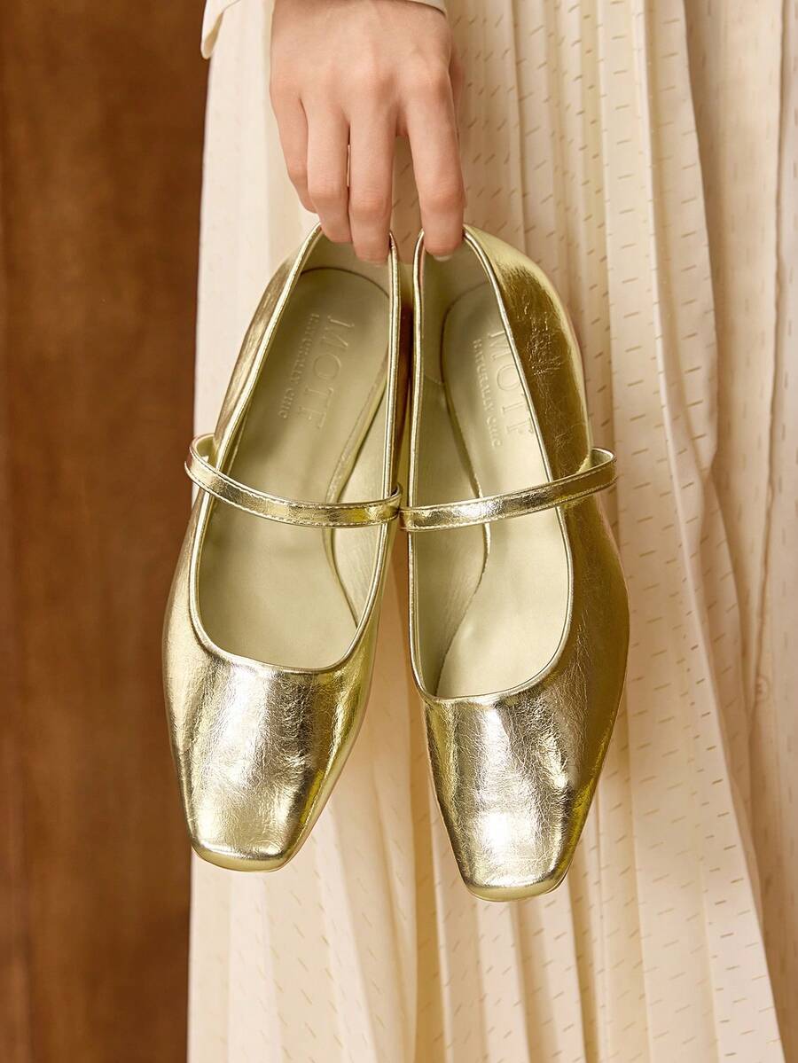 MOTF PREMIUM BAILARINAS DE PUNTA CUADRADA DE PIEL SINTÉTICA - Dorado - Ver 1