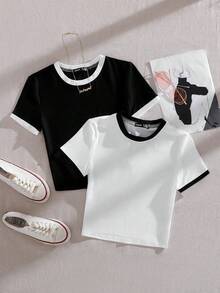 Flirla 2 chiếc áo thun nữ cổ tròn tay ngắn màu trơn cỡ lớn thường ngày - Nhiều màu - Xem 1