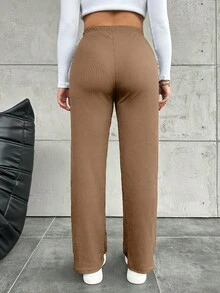 Pantalones rectos de unicolor informales de talla grande - Marrón Mocha - Ver 5