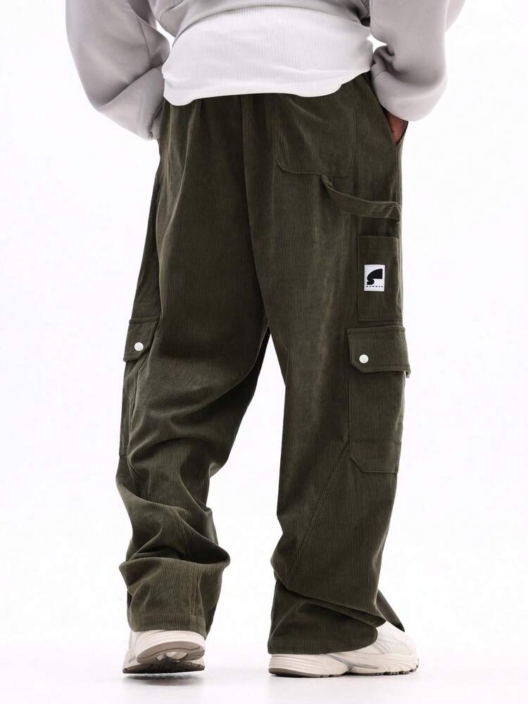 Loose Fit Corduroy Cargo Sweatpants With Cuffs