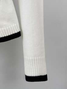 GlowEve Nuevo suéter blanco de mujer para otoño/invierno, cárdigan con cierre asimétrico de botón metálico, cárdigan de punto con bloqueo de color de estilo versátil para ir al trabajo - Multicolor - Ver 4