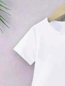 SHEIN Tween Boys' Casual Fashion Comfortable Minimalist Versatile Creative Funny Lightning Personified "67" Letter Graphic All-Match Short Sleeve T-Shirt, Suitable For Spring/Summer Outdoor, Sports, School Wear - White - View 4