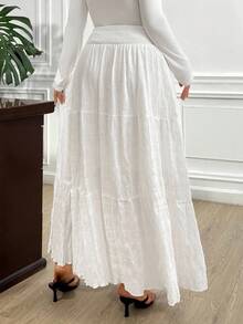 Truni Elyhuante_03 Plus Size Solid Color Drawstring Waist Skirt, Casual For Spring & Summer, For Pear Triangle Body Shape - White - View 2