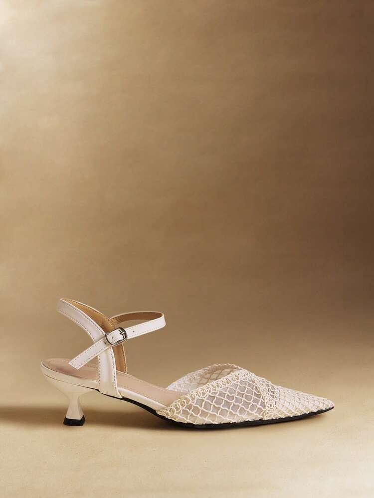 Rosivie Bombas de tacón elegantes y de punta fina con diseño calado para mujer - Albaricoque - Añade 7