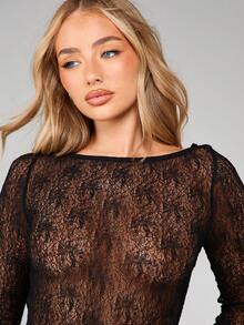 MISSGUIDED Đầm maxi dài tay hở lưng thanh lịch, đầm dạ hội trang trọng, dài đến sàn, ôm sát cơ thể, thích hợp cho mùa thu đông. - màu đen - Xem 3