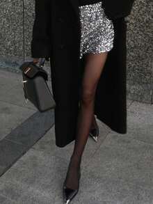 Dazy Tall Tall Women's Sequin Elegant City Casual Shorts - Silver - View 3