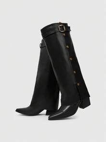 ROMWE Grunge Punk Women's Pointed Toe Adjustable Buckle Design Casual Ankle Boots Valentine's Day - Black - View 2