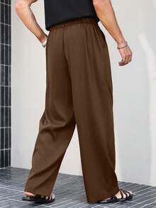 Manfinity Roghcode Manfinity LEGND Men's Black High-Waisted Pleated Wide-Leg Pants, Waist Decor Accent, Fashionable Versatile Brown High Waisted Wide Leg Western Loose - Coffee Brown - View 2