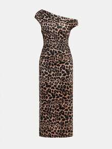 SHEIN 青少年女孩针织圆领修身拼布碎花梭织连衣裙，女童秋季豹纹休闲连衣裙，适合儿童休闲装、返校装、工作装、日常装、上学装、旅行装、运动装、秋冬季 - 黑色 - 查看 3