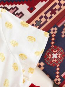 SHEIN Baby Girls' Summer Collared Ruffle Patchwork Floral & Moon Print Cake Dress