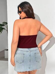 SHEIN EZwear 酒红色浪漫吊带加大码吊带背心，春季 - 酒紅色 - 查看 2
