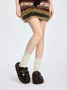 ROMWE Grunge Punk 女士新款蓬松厚底拖鞋，适合 2025 年冬季，厚底毛绒封闭式趾拖鞋，适合矮个子女孩，增高一脚蹬鞋，适合春季、秋季和居家办公，尺码 5-7 - 卡其色 - 查看 2