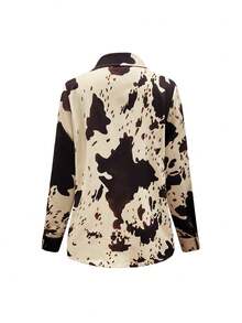 EMERY ROSE Women's Patterned Long Sleeve Loose Casual Button-Up Shirt - Camel - View 2