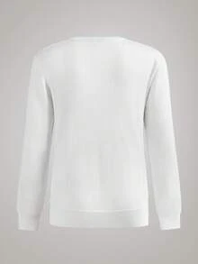 Officeau Men Fall Casual Solid V Neck Sweater - White - View 2