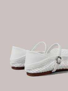 Styleloop Women's Round Toe Flat Woven Mesh Fabric Sandals, Fashionable Minimalist Elegant Vacation Flat Shoes, Bohemian Style For Music Festival, Party Outfit - White - View 4