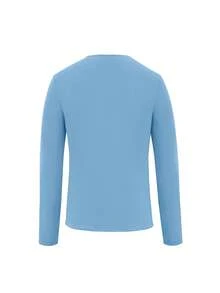 Manfinity Dauomo Áo thun nam tay dài cài nút nửa thân màu trơn, dễ mặc, đa năng - Xanh da trời - Xem 2