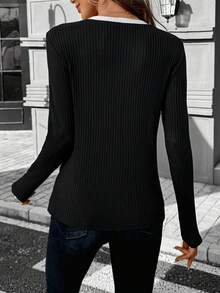 SHEIN LUNE Women's Colorblock Round Neck Long Sleeve T-Shirt