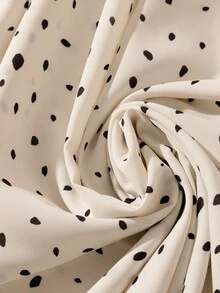 SHEIN Clasi 女士波点印花腰部喇叭A字领优雅日常通勤商务法式浪漫约会派对圣诞节假日灯笼袖长袖杏色连衣裙 - 彩色 - 查看 3