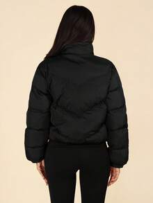 Coeurva Women Zipper Long Sleeve Fashionable Winter Cold-Proof Jacket - Black - View 3