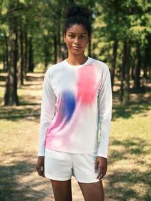 In My Nature Kaos Wanita Warna Putih Lengan Panjang Motif Tropis Kerah Bulat Bahan Rajut untuk Aktivitas Luar Ruangan - Putih - View 4