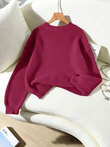 EMERY ROSE Jersey de cuello redondo, hombros caídos y color liso, informal para otoño/invierno