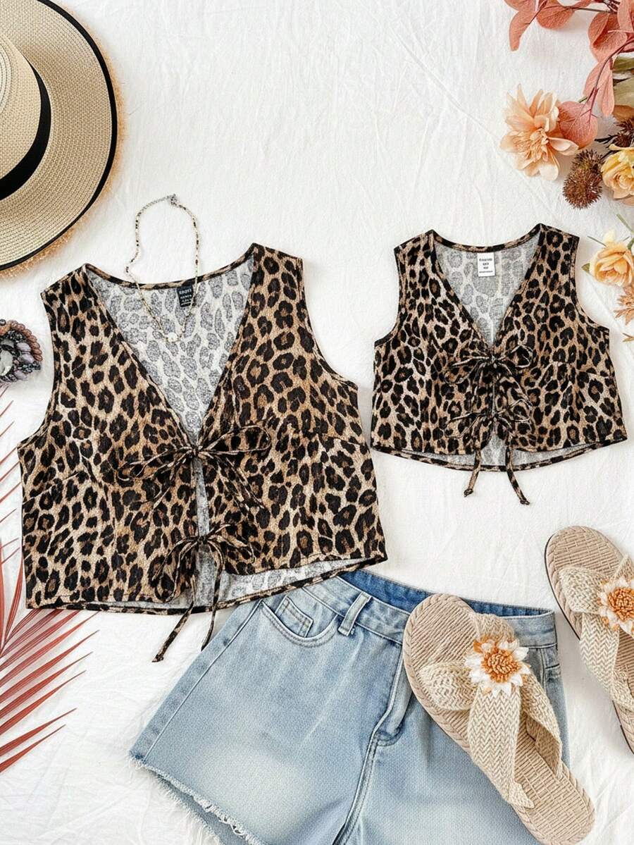Travachic KIDS Tween Girl Casual Versatile Leopard Print Tank Top Mommy And Me Matching(2 Sets Are Sold Separately) - Multicolor - View 1