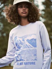 SHEIN In My Nature Women Purple Striped Knitted Fabric Long Sleeve Round Neck Regular Outdoor Tee - Purple - View 1