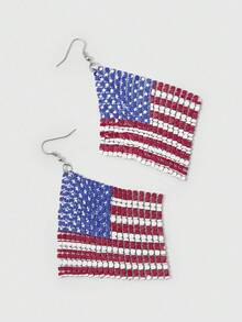 ROMWE Grunge Punk 1 Pair Retro Creative Red White Blue Net Fabric USA Flag Design Dangle Earrings For Women, Suitable For 4th Of July Party, Gift-Giving, Everyday Wear - earrings - View 8