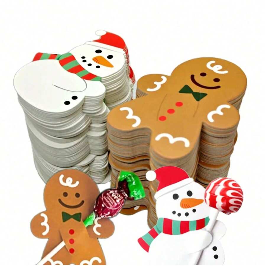 100/50/10pcs Christmas Lollipop Holder Cards, Snowman, Gingerbread Man Candy Cane Holder, Christmas Gift Card Sleeves, Classroom Gifts, Christmas Decorations, Bulk Holiday Cards For Neighbors & Teachers, Christmas Message Cards, For Candy Cane Christmas Party Favors - Multicolor - View 1