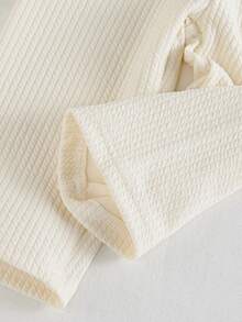 SHEIN 2件套女婴时尚扭结条纹花卉设计舒适面料休闲可爱短袖裤套装，夏季 - 杏色 - 查看 6