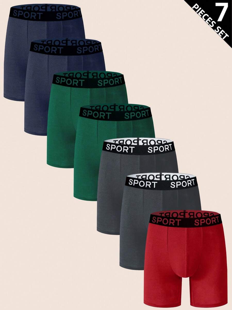 Manfinity Underwear&Sleepwear Basics Quần lót boxer nam in chữ thoải mái thường ngày 7 chiếc/gói - Nhiều màu - Xem 1