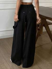 DAZY Women's Loose Wide Leg Jeans, Casual Street Style, Solid Color, Suitable For Spring And Autumn Y2k - Black - View 2