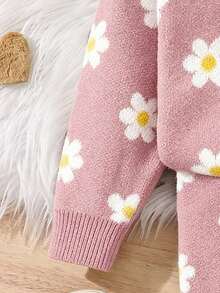 2pcs/Set Young Girl Heart Pattern Loose Casual Sweatshirt And Flare Pants Knit Suit - Pink - View 4